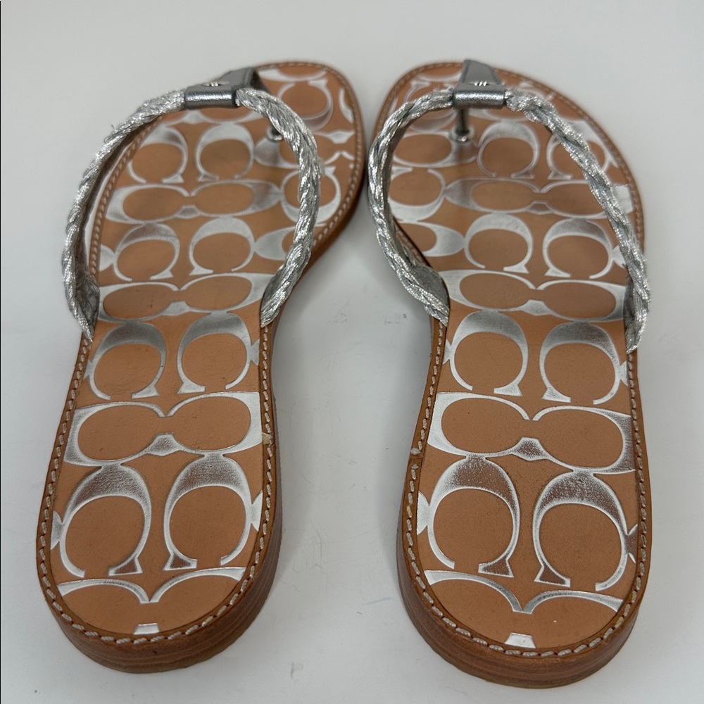 Vintage Coach Robyn Braided Thong Sandal Women's Size 10 Silver Signature C Logo - Picture 9 of 14